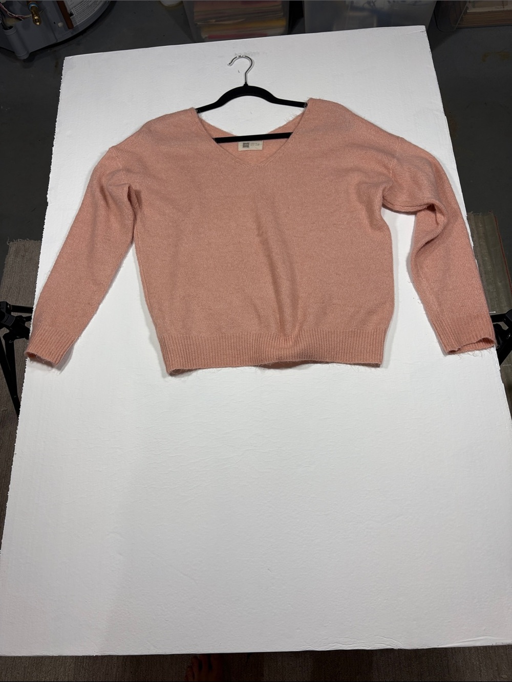 LOOK by M New York V-Neck Sweater in Peachy Pink Soft & Comfy